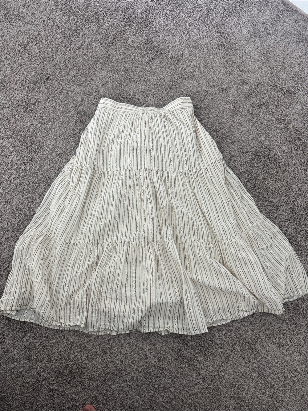 Light Cream Striped Tiered Maxi Skirt by
